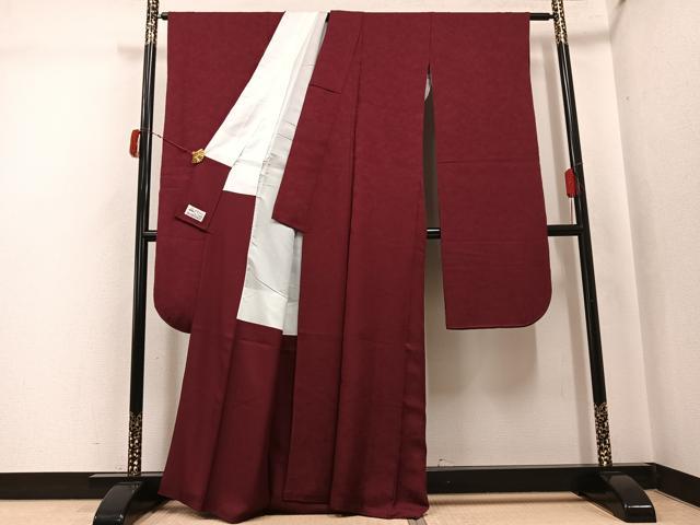 平和屋着物●豪華振袖　色無地　花地紋　小豆色　やまと誂製　正絹　逸品　AABJ6299ph