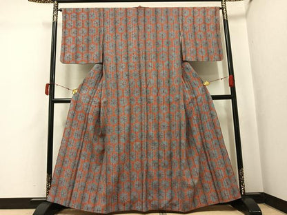 平和屋着物●上質な紬　雲絞り　亀甲　正絹　逸品　AABJ6300ph