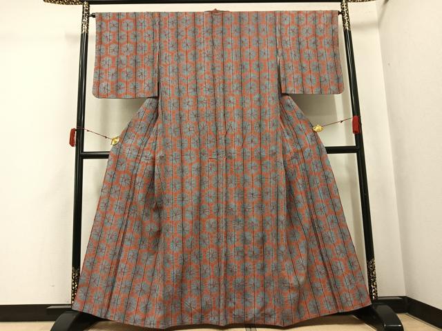 平和屋着物●上質な紬　雲絞り　亀甲　正絹　逸品　AABJ6300ph