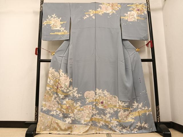 平和屋着物●京の名門　じゅらく謹製　帝王紫(古代帝王紫)　訪問着　駒刺繍　草花文　金彩　正絹　逸品　AABJ6303ph