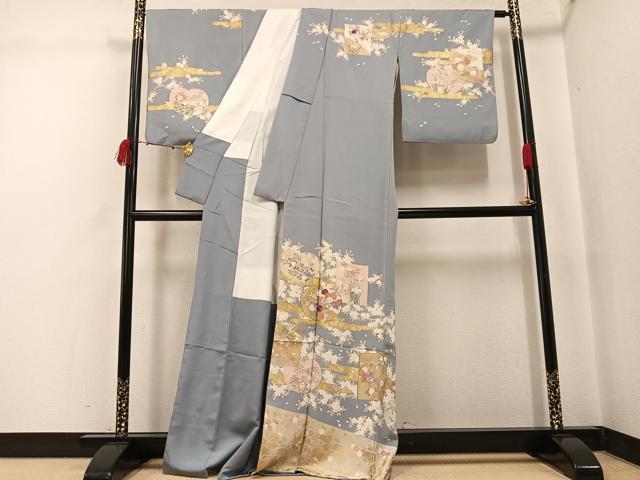 平和屋着物●京の名門　じゅらく謹製　帝王紫(古代帝王紫)　訪問着　駒刺繍　草花文　金彩　正絹　逸品　AABJ6303ph