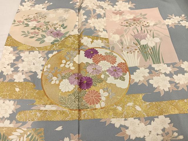 平和屋着物●京の名門　じゅらく謹製　帝王紫(古代帝王紫)　訪問着　駒刺繍　草花文　金彩　正絹　逸品　AABJ6303ph