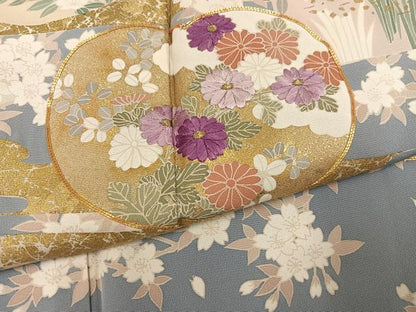 平和屋着物●京の名門　じゅらく謹製　帝王紫(古代帝王紫)　訪問着　駒刺繍　草花文　金彩　正絹　逸品　AABJ6303ph