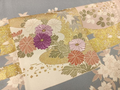 平和屋着物●京の名門　じゅらく謹製　帝王紫(古代帝王紫)　訪問着　駒刺繍　草花文　金彩　正絹　逸品　AABJ6303ph