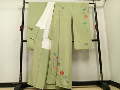 平和屋着物●豪華振袖　総刺繍　舞桜文　正絹　逸品　AABJ6304ph