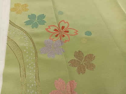 平和屋着物●豪華振袖　総刺繍　舞桜文　正絹　逸品　AABJ6304ph
