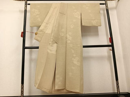 平和屋着物●上質な色無地　草花地紋　白橡色　正絹　逸品　AABJ6305ph