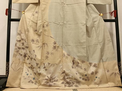 平和屋着物●本場大島紬　訪問着　手描き　カタス7マルキ　草花文　正絹　逸品　AABJ6306ph