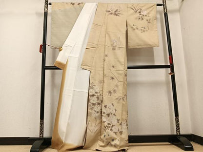 平和屋着物●本場大島紬　訪問着　手描き　カタス7マルキ　草花文　正絹　逸品　AABJ6306ph
