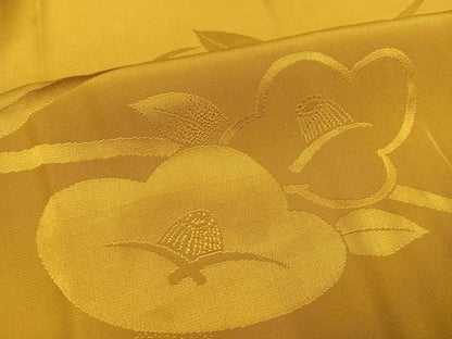 平和屋着物●振袖用長襦袢　椿地紋　山吹茶色　半衿刺繍　正絹　逸品　AABJ6308ph