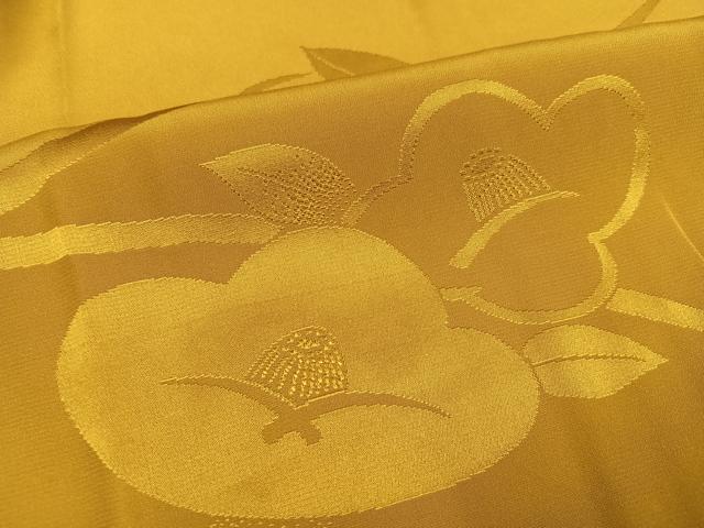 平和屋着物●振袖用長襦袢　椿地紋　山吹茶色　半衿刺繍　正絹　逸品　AABJ6308ph