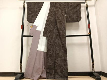 平和屋着物●結城紬　80亀甲　幾何学文様　証紙付き　正絹　逸品　未使用　AABJ6310ph