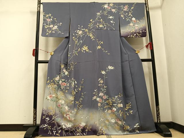 平和屋着物●訪問着　友禅　枝花文　暈し染め　金彩　正絹　逸品　AABJ6314ph