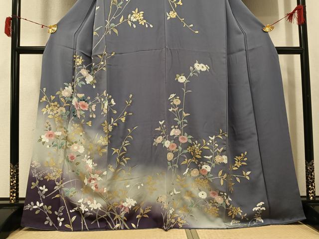 平和屋着物●訪問着　友禅　枝花文　暈し染め　金彩　正絹　逸品　AABJ6314ph
