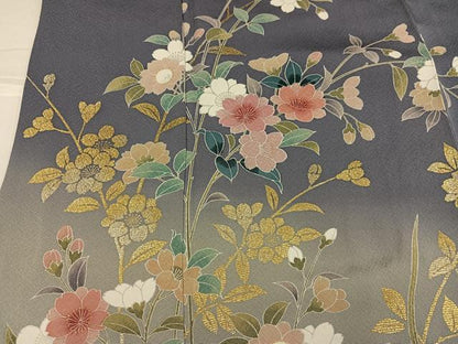 平和屋着物●訪問着　友禅　枝花文　暈し染め　金彩　正絹　逸品　AABJ6314ph