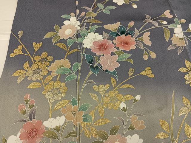 平和屋着物●訪問着　友禅　枝花文　暈し染め　金彩　正絹　逸品　AABJ6314ph