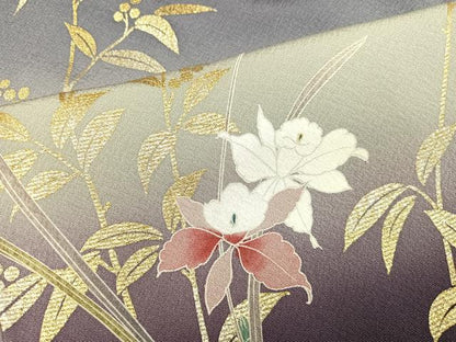 平和屋着物●訪問着　友禅　枝花文　暈し染め　金彩　正絹　逸品　AABJ6314ph