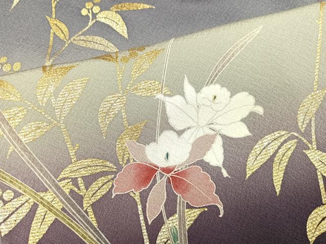 平和屋着物●訪問着　友禅　枝花文　暈し染め　金彩　正絹　逸品　AABJ6314ph