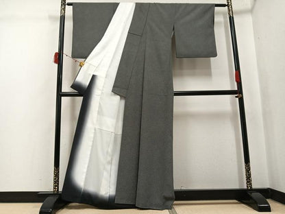 平和屋着物●江戸小紋　鮫小紋柄　黒地　洗える着物　AABJ6316ph