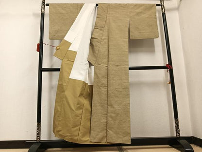 平和屋着物●上質な紬　色無地　榛色　正絹　逸品　AABJ6318ph