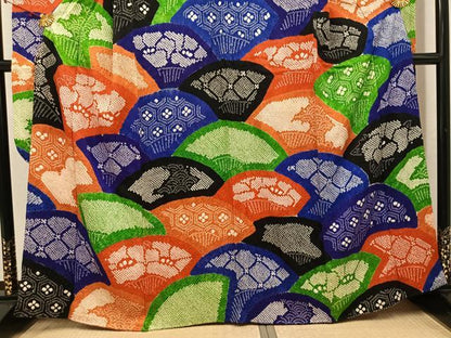 平和屋着物●豪華振袖　総絞り　吉祥扇面花文　正絹　逸品　AABJ6322ph