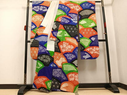平和屋着物●豪華振袖　総絞り　吉祥扇面花文　正絹　逸品　AABJ6322ph