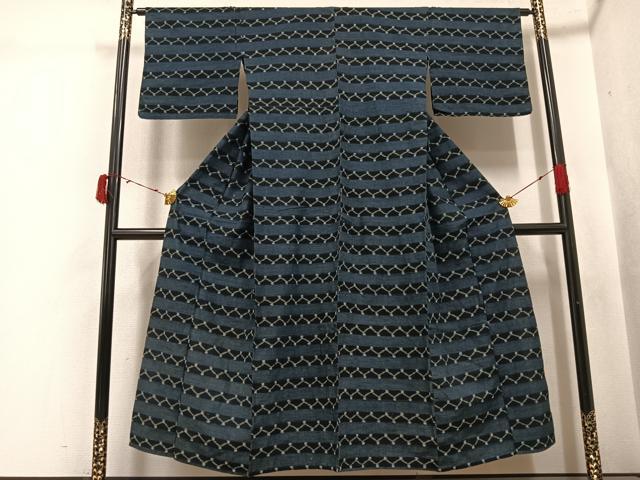 平和屋着物●久留米絣　単衣　横段文　綿　逸品　AABJ6325ph