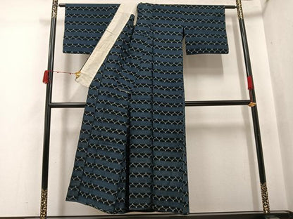 平和屋着物●久留米絣　単衣　横段文　綿　逸品　AABJ6325ph