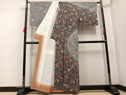 平和屋着物●訪問着　花唐草文　暈し染め　金彩　正絹　逸品　AABJ6331ph