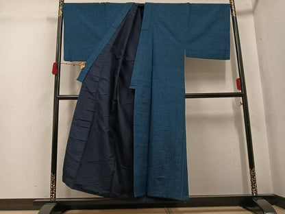 平和屋着物●男性　紬　アンサンブル　色無地　鉄御納戸色　正絹　逸品　AABJ6332ph