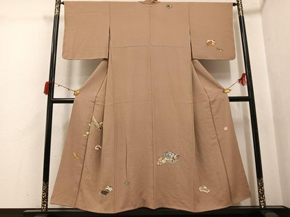 平和屋着物●訪問着　作家物　刺繍　楽器吉祥文　正絹　逸品　AABJ6334ph