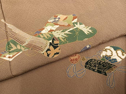 平和屋着物●訪問着　作家物　刺繍　楽器吉祥文　正絹　逸品　AABJ6334ph