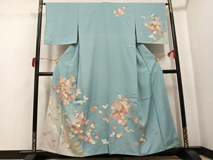 平和屋着物●訪問着　檜扇花文　暈し染め　金彩　正絹　逸品　未使用　AABJ6337ph