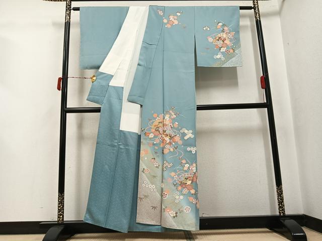 平和屋着物●訪問着　檜扇花文　暈し染め　金彩　正絹　逸品　未使用　AABJ6337ph