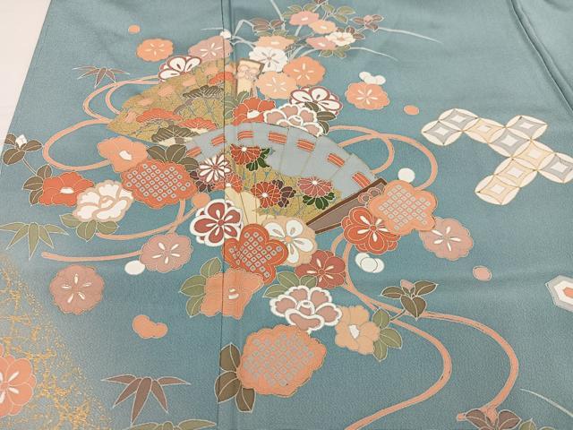 平和屋着物●訪問着　檜扇花文　暈し染め　金彩　正絹　逸品　未使用　AABJ6337ph