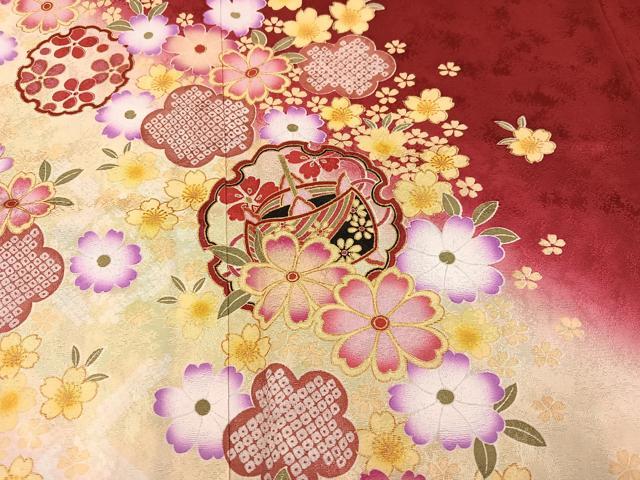 平和屋着物●豪華振袖　糸巻雪輪花文　暈し染め　金彩　やまと誂製　ロング丈　正絹　逸品　AABJ6340ph