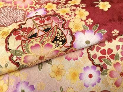 平和屋着物●豪華振袖　糸巻雪輪花文　暈し染め　金彩　やまと誂製　ロング丈　正絹　逸品　AABJ6340ph