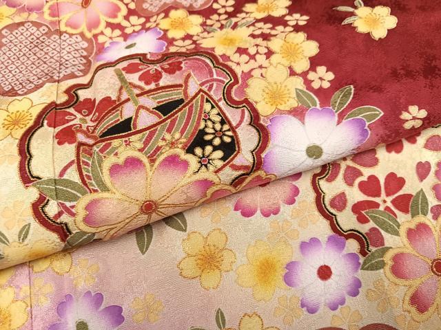 平和屋着物●豪華振袖　糸巻雪輪花文　暈し染め　金彩　やまと誂製　ロング丈　正絹　逸品　AABJ6340ph