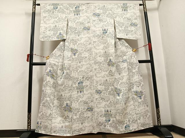 平和屋着物●上質な小紋　西洋風景　正絹　逸品　AABJ6342ph