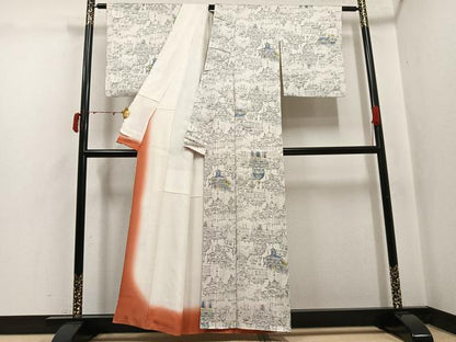 平和屋着物●上質な小紋　西洋風景　正絹　逸品　AABJ6342ph