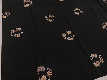 平和屋着物●上質な小紋　京友禅　草花文　黒地　丹後ちりめん　反端付き　正絹　逸品　AABJ6343ph