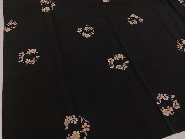 平和屋着物●上質な小紋　京友禅　草花文　黒地　丹後ちりめん　反端付き　正絹　逸品　AABJ6343ph