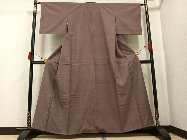 平和屋着物●上質な紬　色無地　銀煤竹色　正絹　逸品　未使用　AABJ6346ph