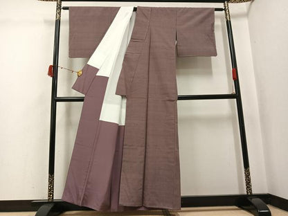 平和屋着物●上質な紬　色無地　銀煤竹色　正絹　逸品　未使用　AABJ6346ph