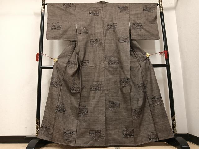 平和屋着物●本場大島紬　カタス9マルキ　色紙遠山樹林文　正絹　逸品　未使用　AABJ6348ph