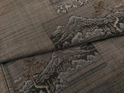 平和屋着物●本場大島紬　カタス9マルキ　色紙遠山樹林文　正絹　逸品　未使用　AABJ6348ph