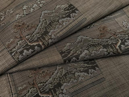 平和屋着物●本場大島紬　カタス9マルキ　色紙遠山樹林文　正絹　逸品　未使用　AABJ6348ph