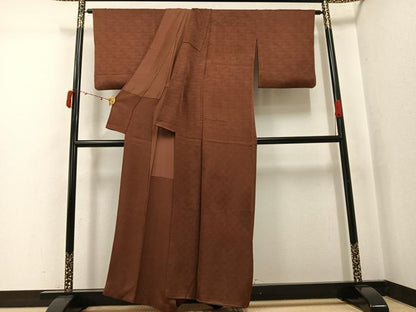 平和屋着物●無地絵羽訪問着　青海波地紋　色無地　こげ茶色　正絹　逸品　AABJ6351ph