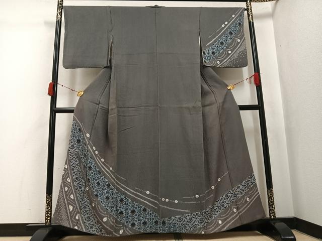 平和屋着物●訪問着　絞り　草花文　金彩　正絹　逸品　AABJ6354ph