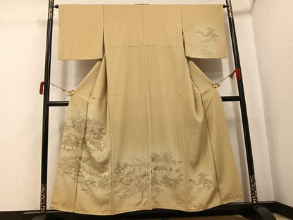平和屋着物●中国三大刺繍　スワトウ刺繍　汕頭刺繍　訪問着　総刺繍　人物風景草花文　暈し染め　金糸　正絹　逸品　AABJ6355ph